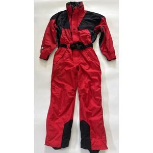 Vintage Helly Hansen Ski Suit Snowsuit One Piece Red Snow Bib Colorblock Medium